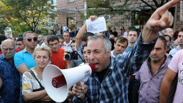 Protesters rally against torture in prisons in Tbilisi, the capital of Georgia, on Wednesday.